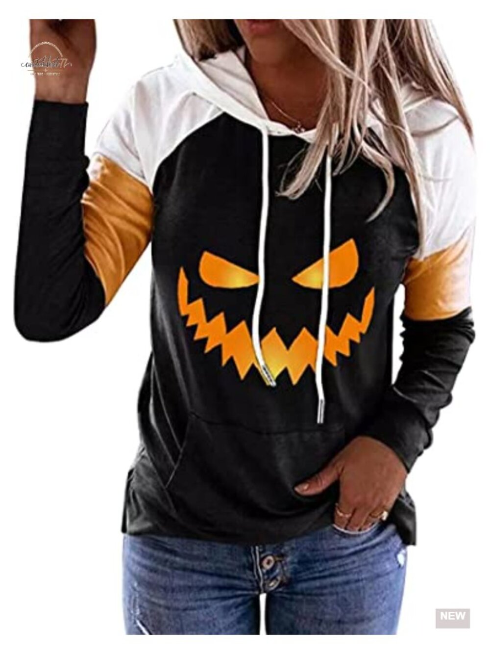 Women's Halloween Hoodie Pumpkin Face Graphic Pullover Long Sleeve Tee